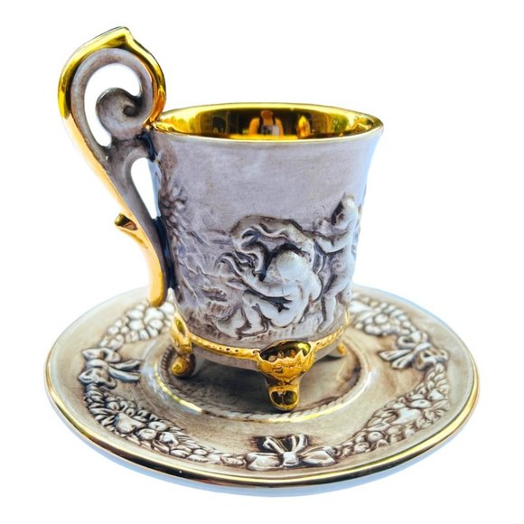 Vintage R. Capodimonte Italy Cherub Angel Gold Trim Tea Cup & Saucer GV - Picture 5 of 10